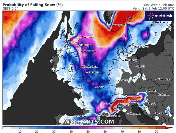 英国天气图显示了英国人最有可能看到大雪覆盖整个国家的确切日期